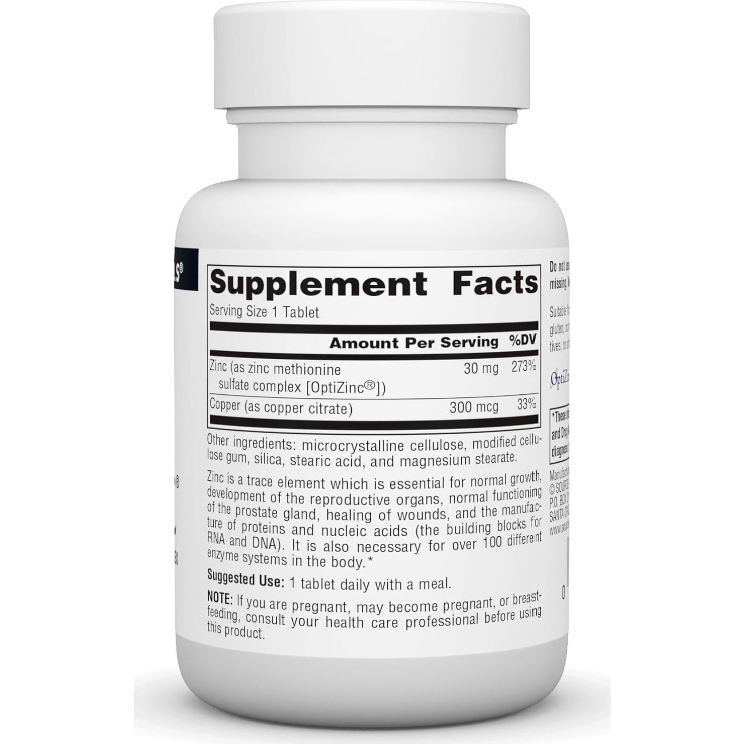 Suplemento Dietético Source Naturals OptiZinc 120 Tabletas