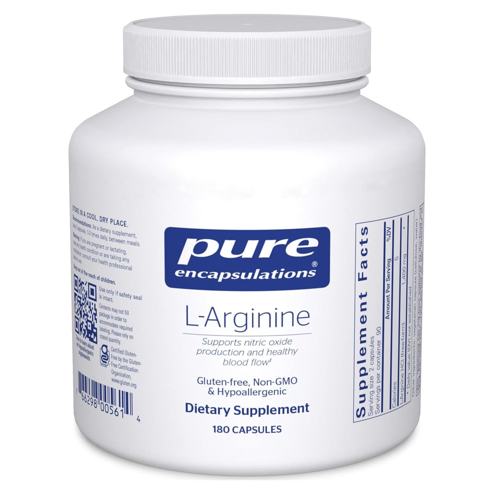 L-Arginina Pure Encapsulations 1400 mg - 180 Cápsulas