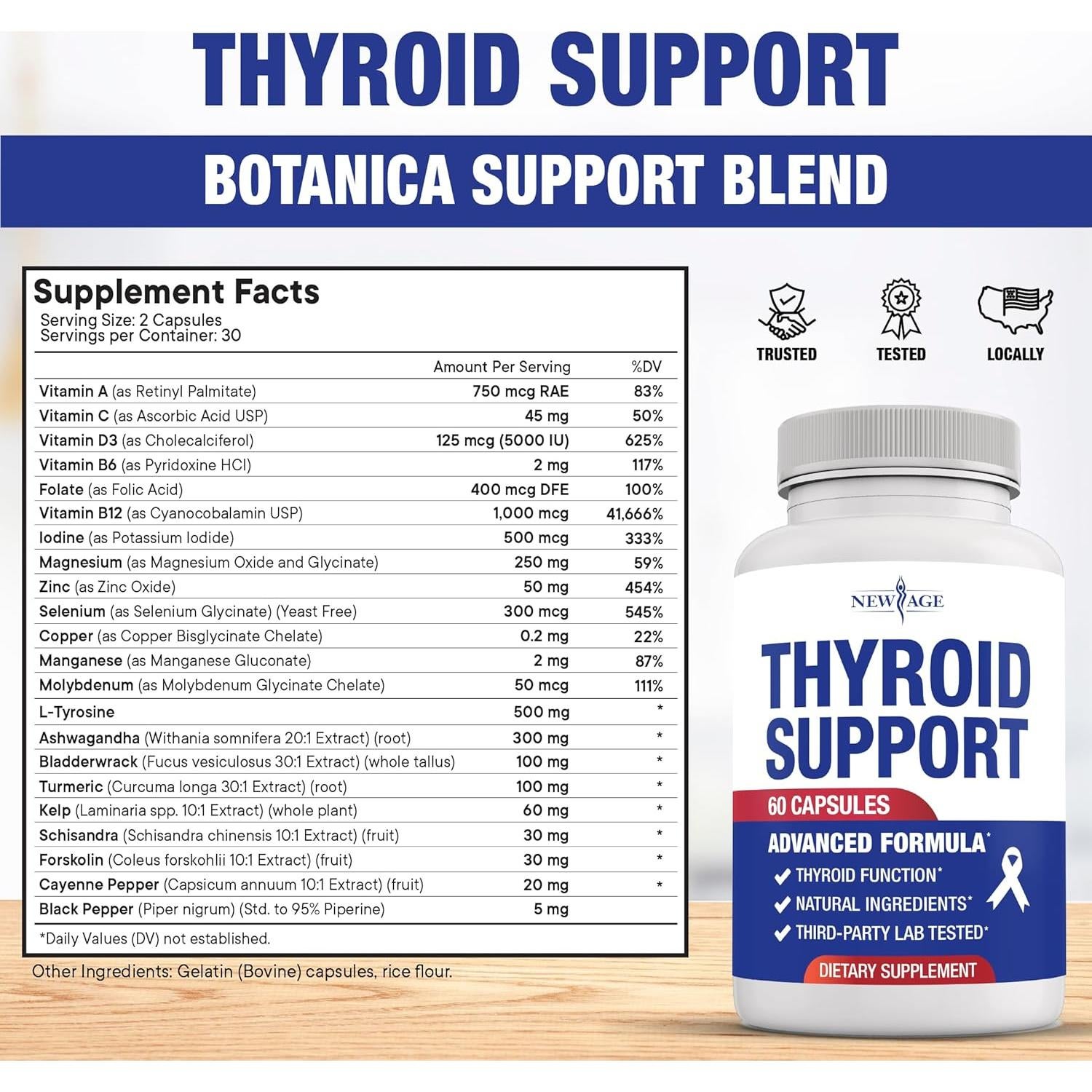 Suplemento de Tiroides New Age con Yodo, Zinc y Ashwagandha - 120 Cápsulas