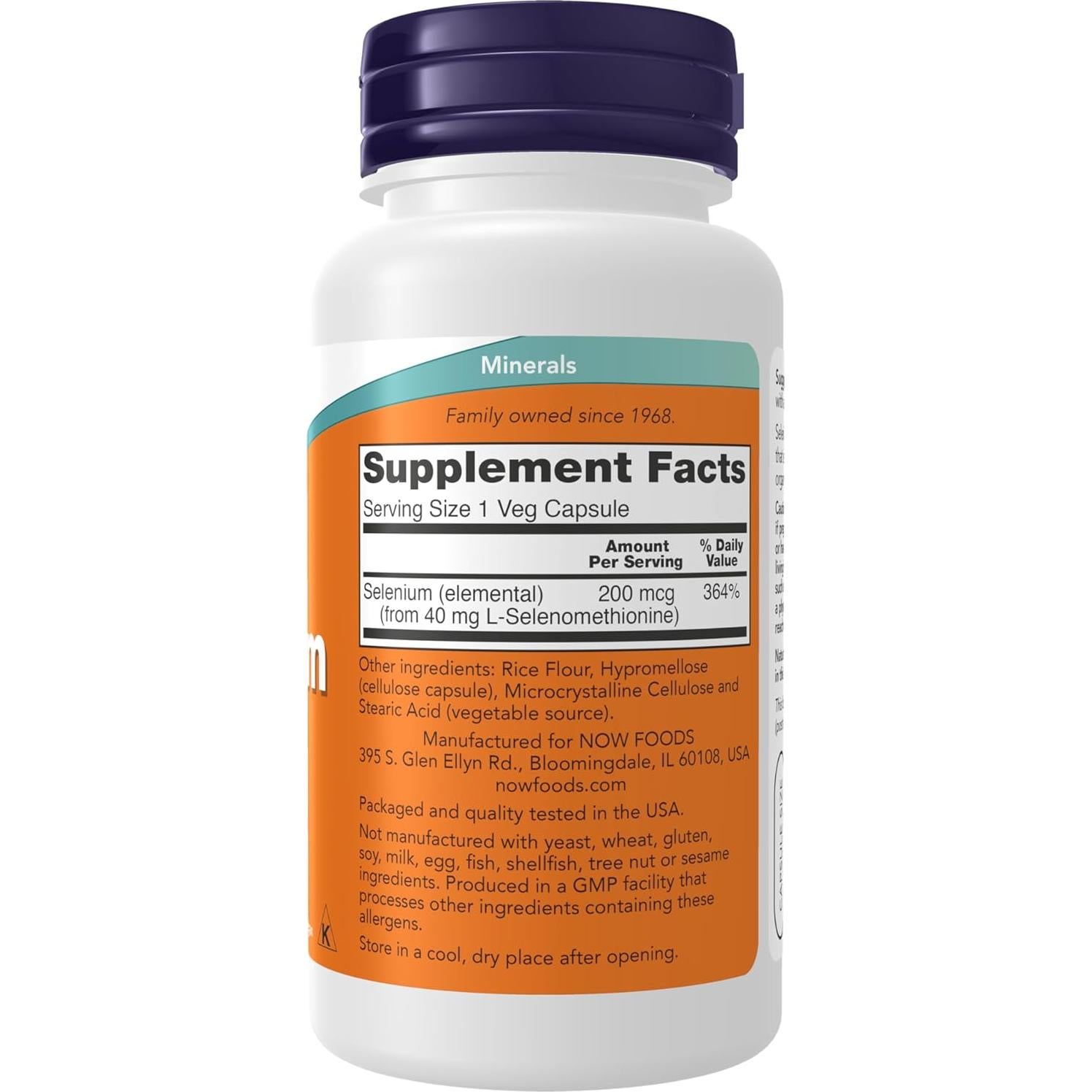 NOW Foods Selenio 200 mcg Vegano 90 Cápsulas Suplemento