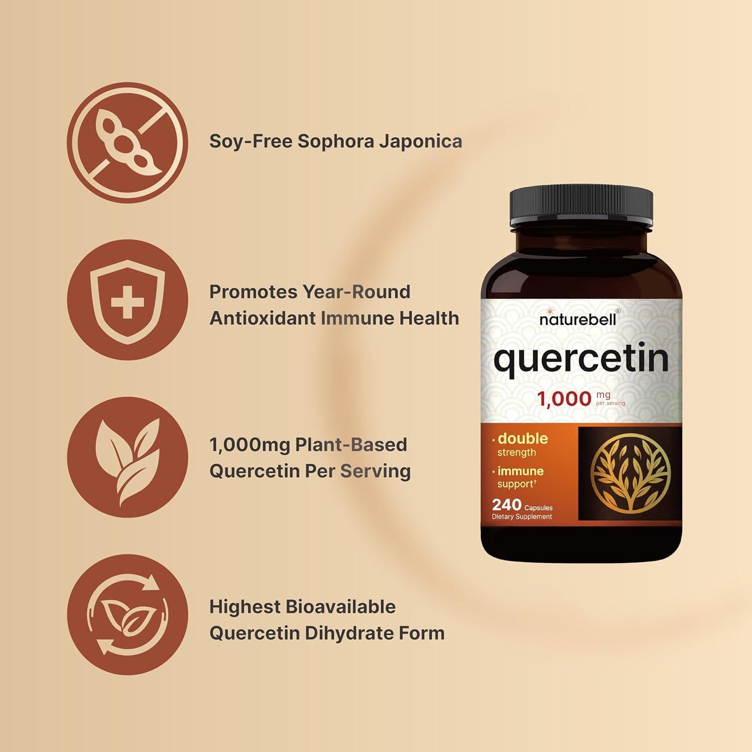 NatureBell Quercetina 1000mg 240 Cápsulas Suplemento Inmunológico