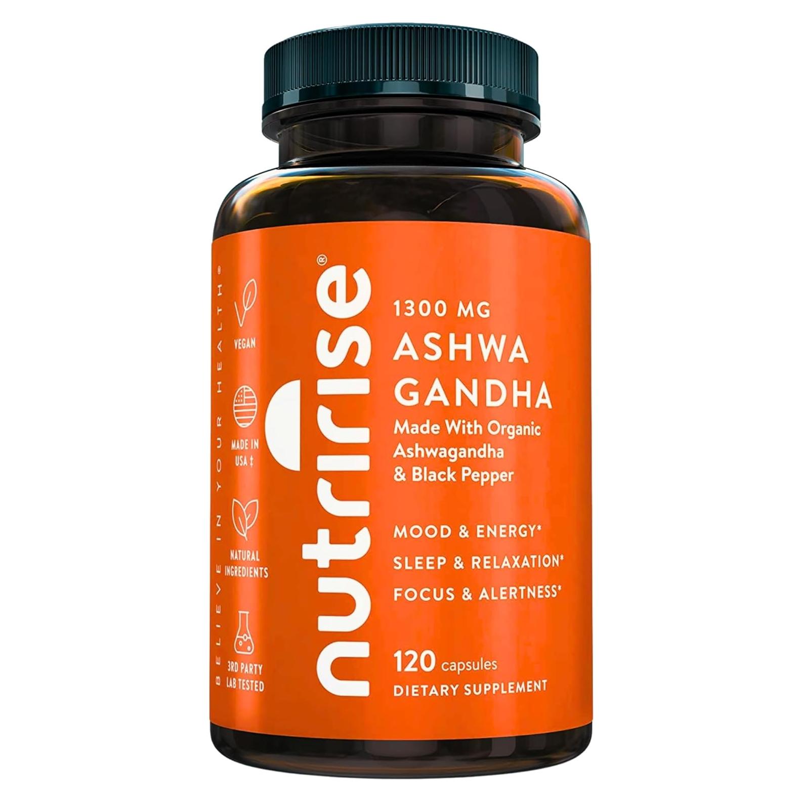Cápsulas de Ashwagandha Orgánica NutriRise 1300mg 120 Unidades