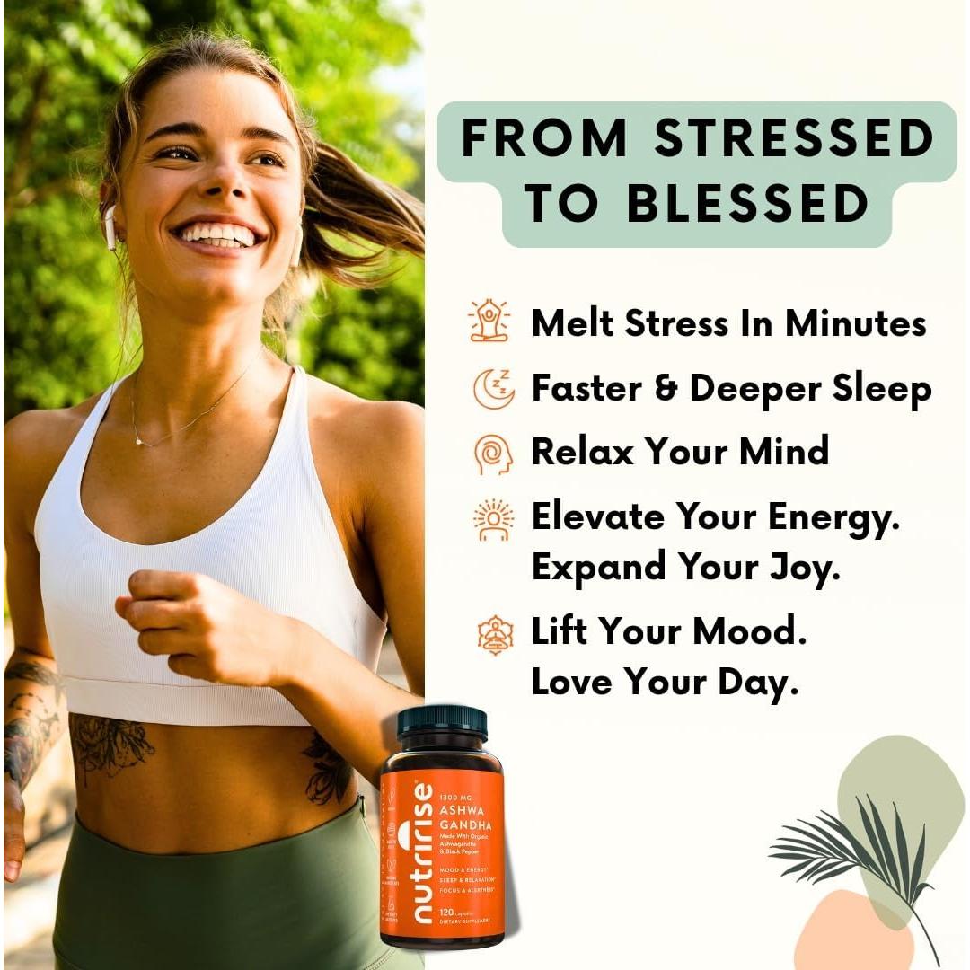 Cápsulas de Ashwagandha Orgánica NutriRise 1300mg 120 Unidades