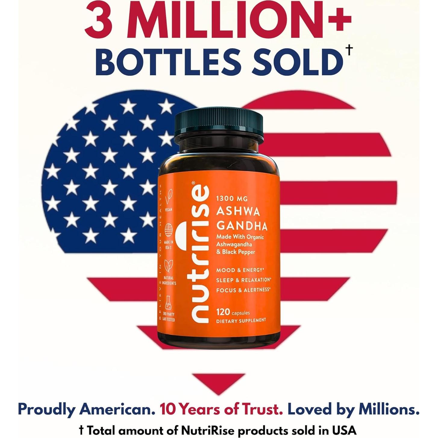 Cápsulas de Ashwagandha Orgánica NutriRise 1300mg 120 Unidades