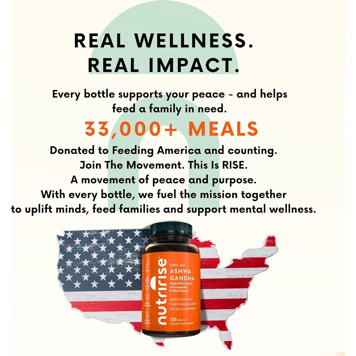 Cápsulas de Ashwagandha Orgánica NutriRise 1300mg 120 Unidades