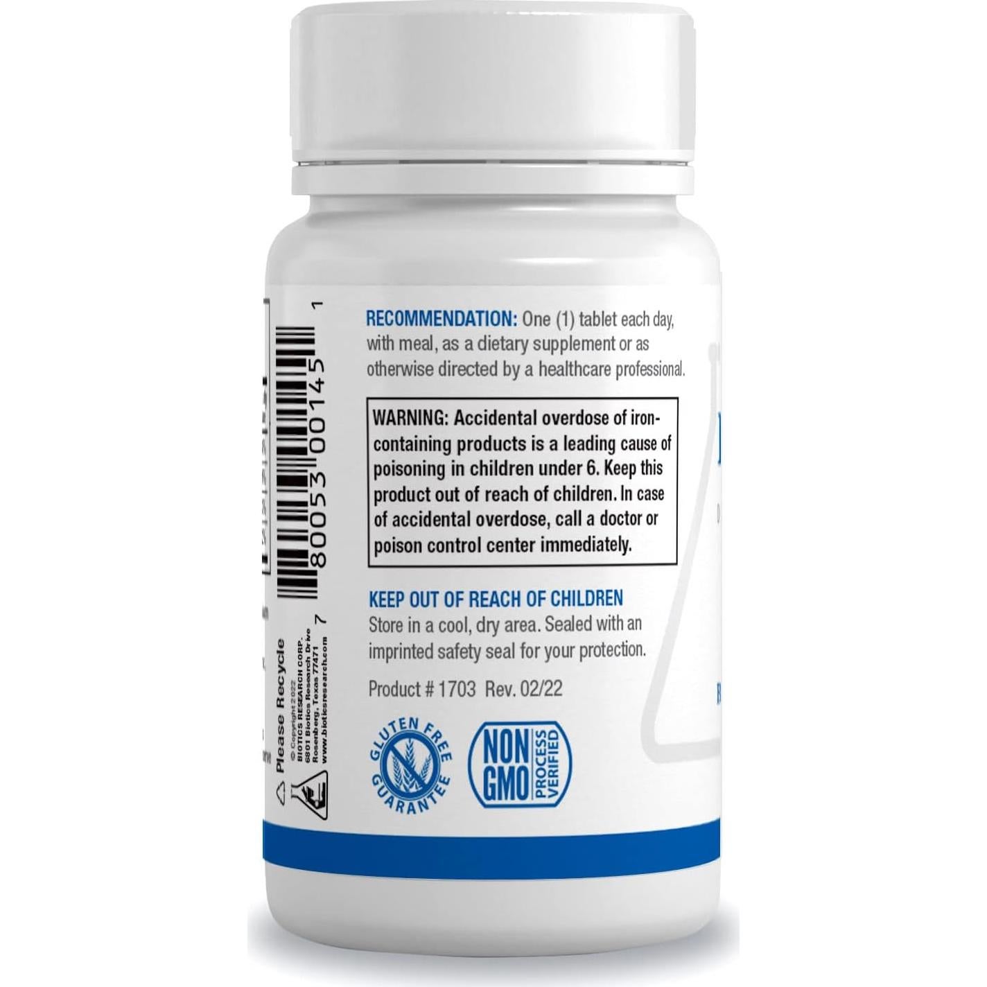 Suplemento de Hierro Biotics Research Fe-Zyme 25 mg 100 Tabletas