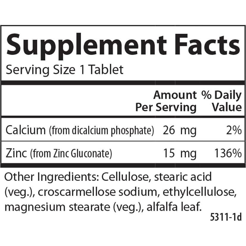 Suplemento de Zinc Carlson 15 mg 100 Tabletas Antioxidante