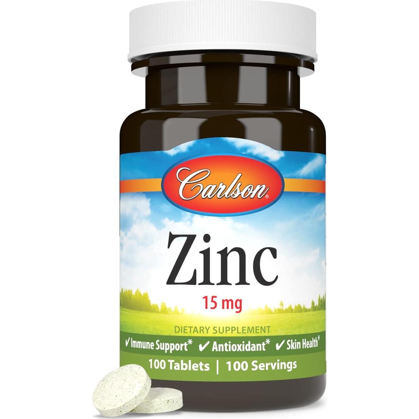 Suplemento de Zinc Carlson 15 mg 100 Tabletas Antioxidante
