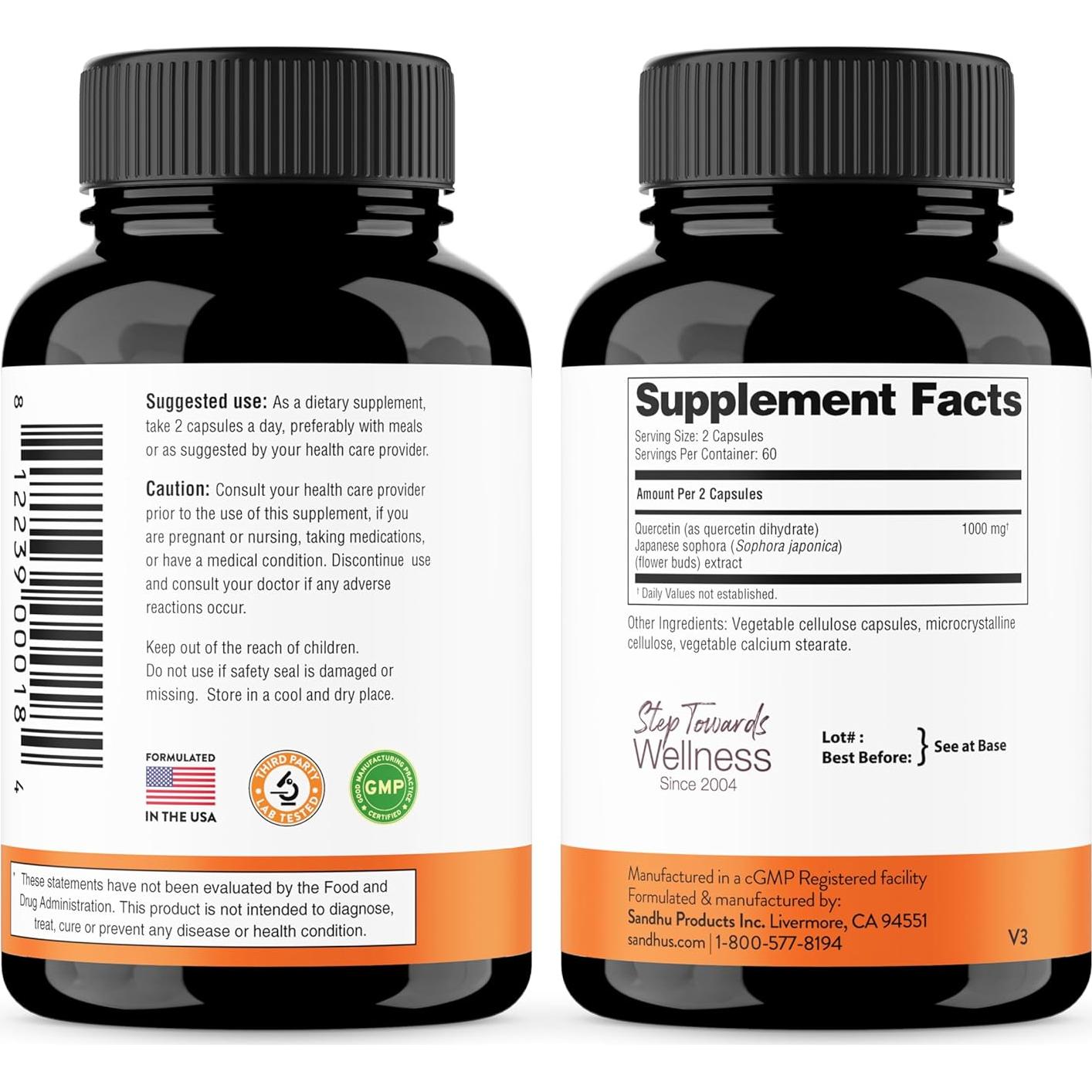 Suplemento de Quercetina 1000mg - 120 Cápsulas - Bioflavonoides