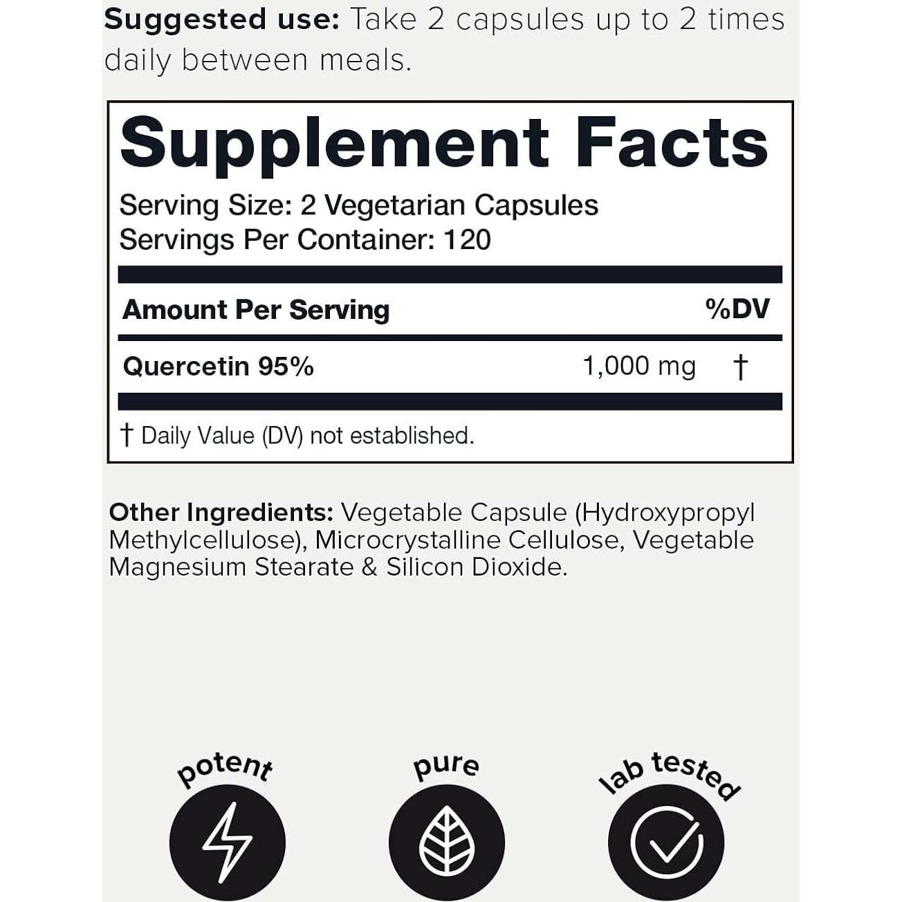 Cápsulas de Quercetina Toniiq 1000mg - 240 Cápsulas Pureza 95%