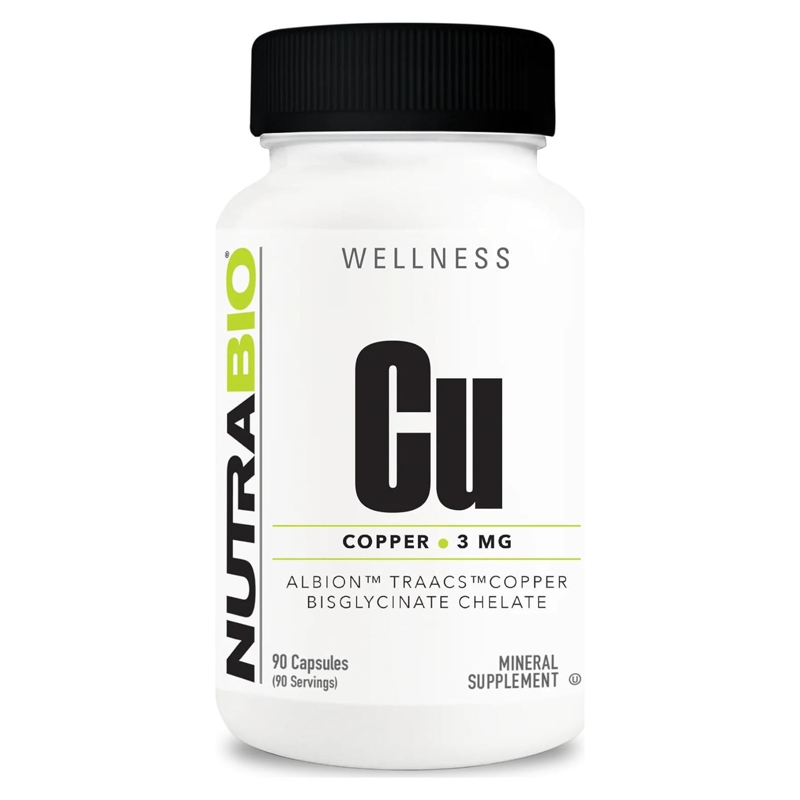 Suplemento de Cobre Quelado NutraBio 3mg - 90 Cápsulas