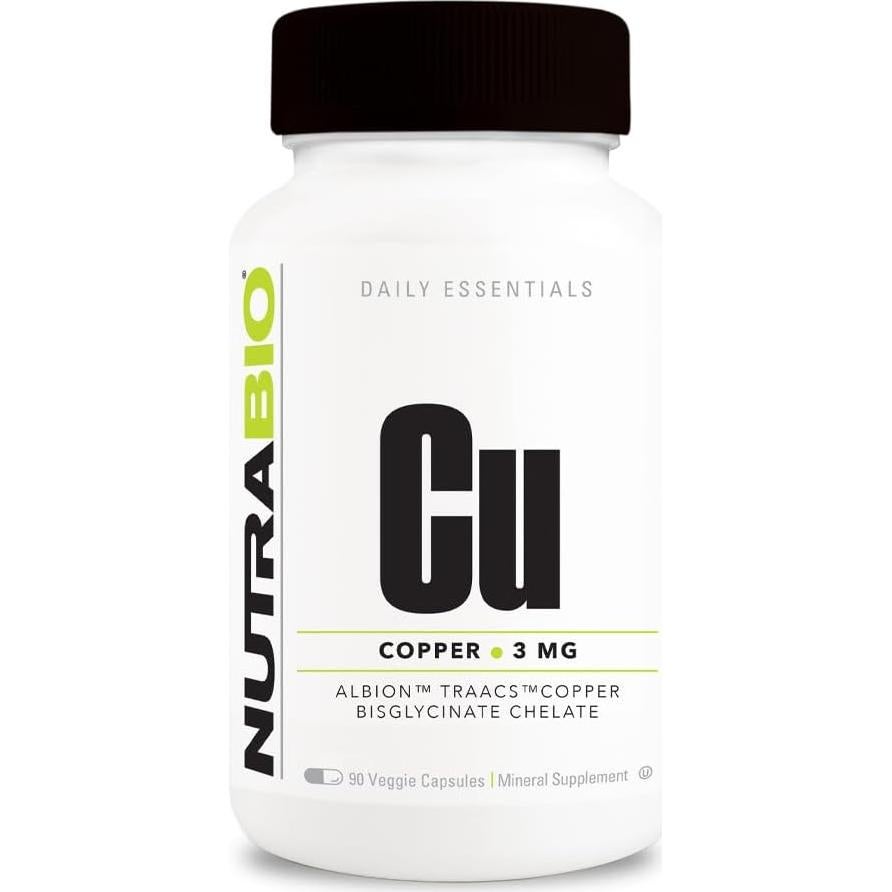 Suplemento de Cobre Quelado NutraBio 3mg - 90 Cápsulas