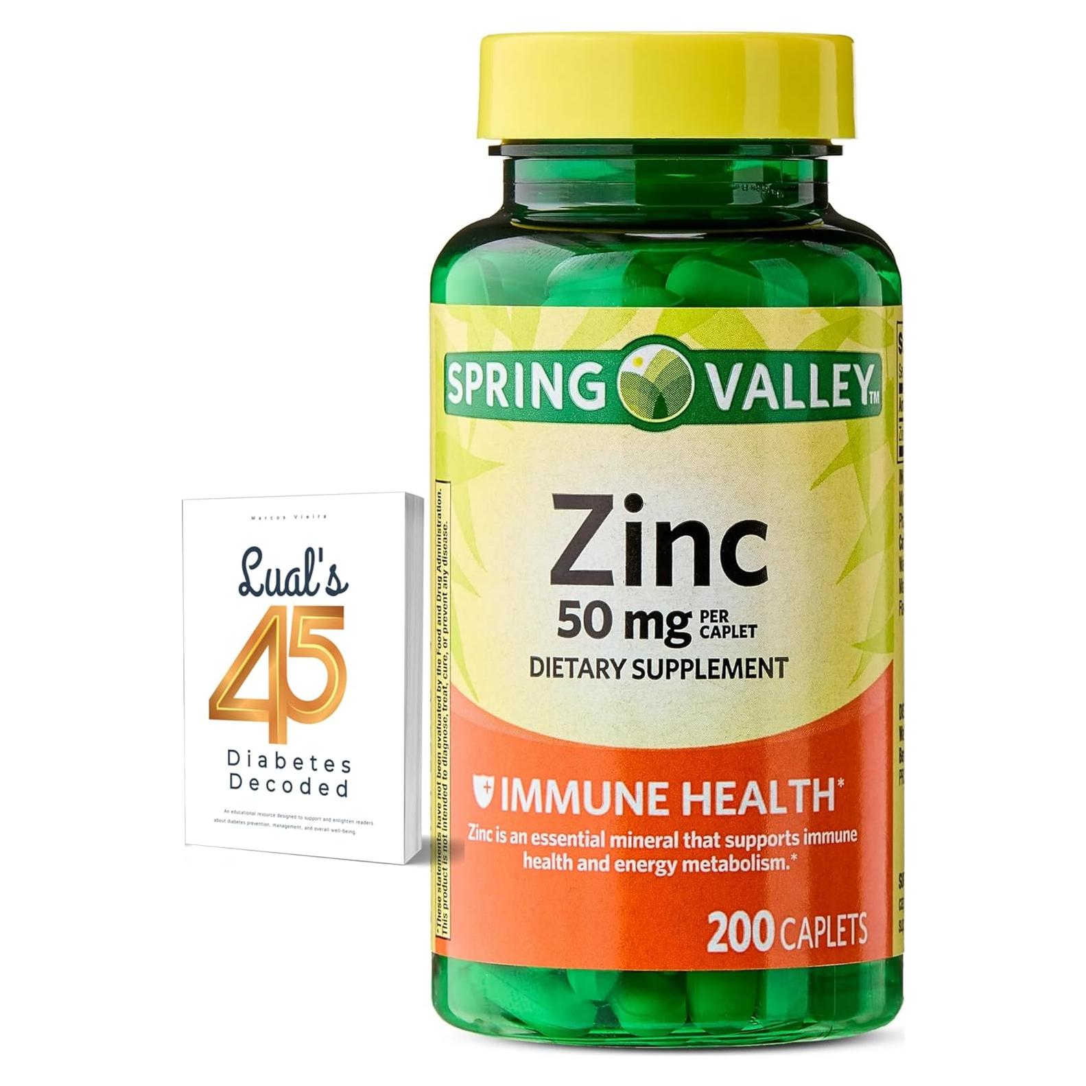 Suplemento de Zinc 50 mg Spring Valley 200 Tabletas Veganas