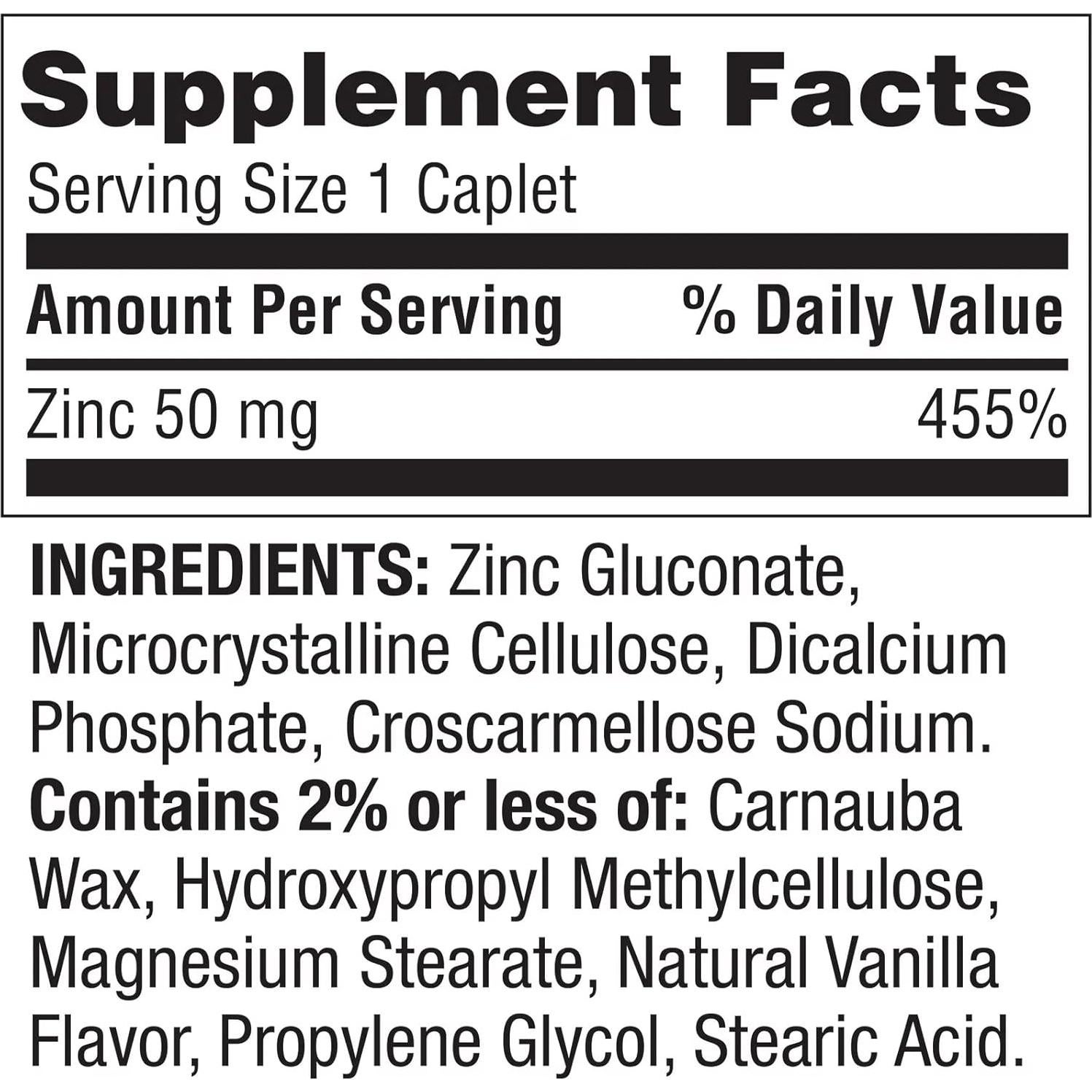 Suplemento de Zinc 50 mg Spring Valley 200 Tabletas Veganas