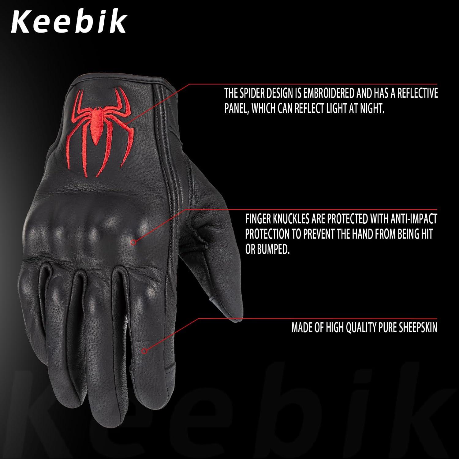 Guantes de Motocicleta Keebik KEEG de Cuero con Calavera