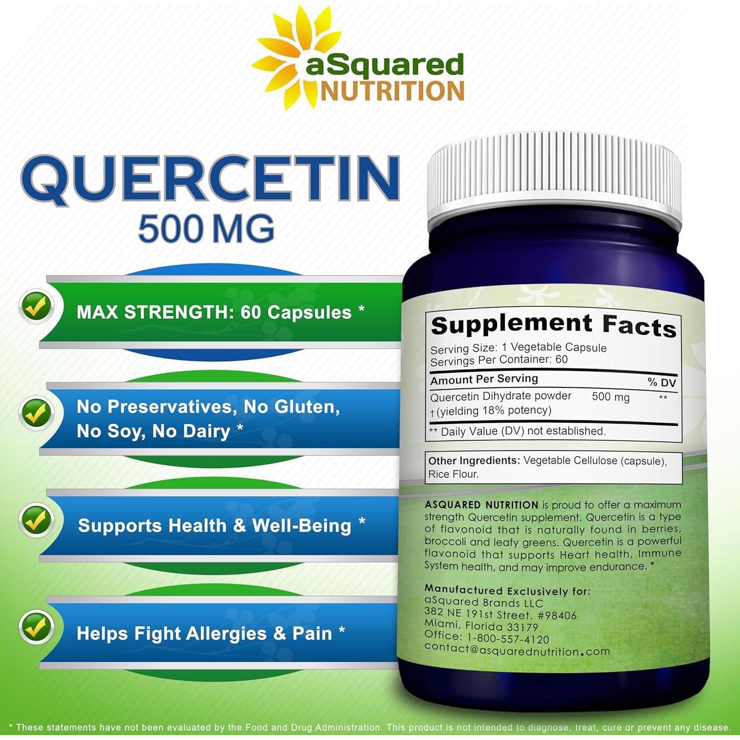Suplemento de Quercetina aSquared Nutrition 500mg - 60 Cápsulas Veganas