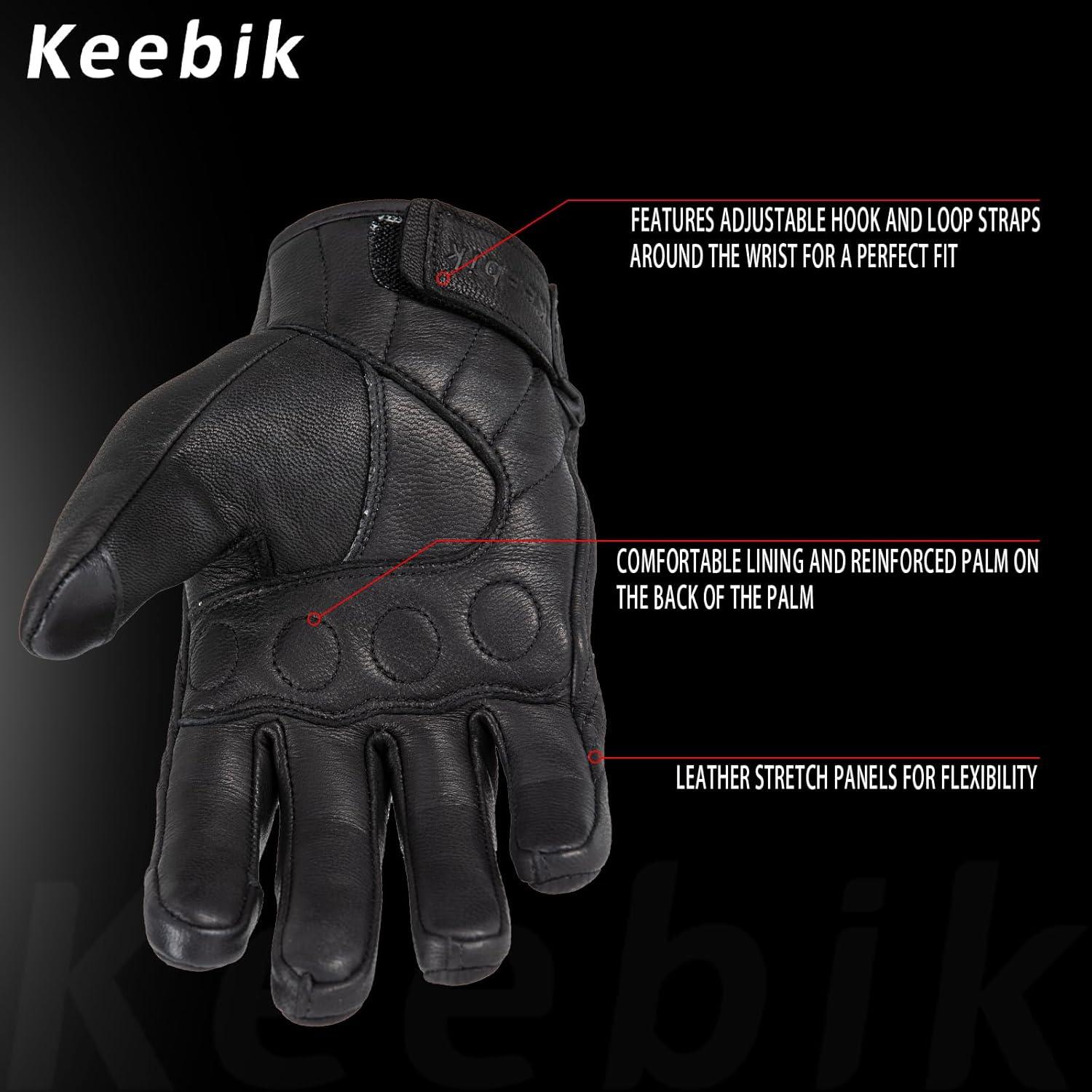 Guantes de Motocicleta Keebik KEEG de Cuero Negro Táctiles