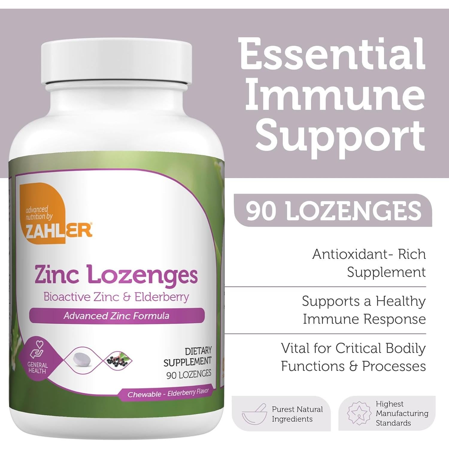 Pastillas Masticables de Zinc y Saúco Zahler 25mg - 90 Unidades