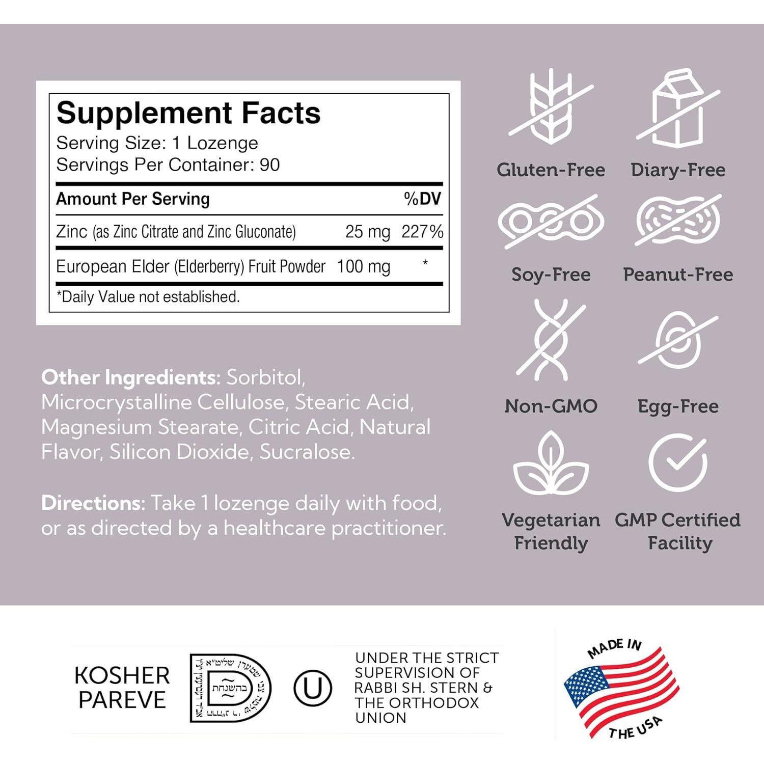 Pastillas Masticables de Zinc y Saúco Zahler 25mg - 90 Unidades