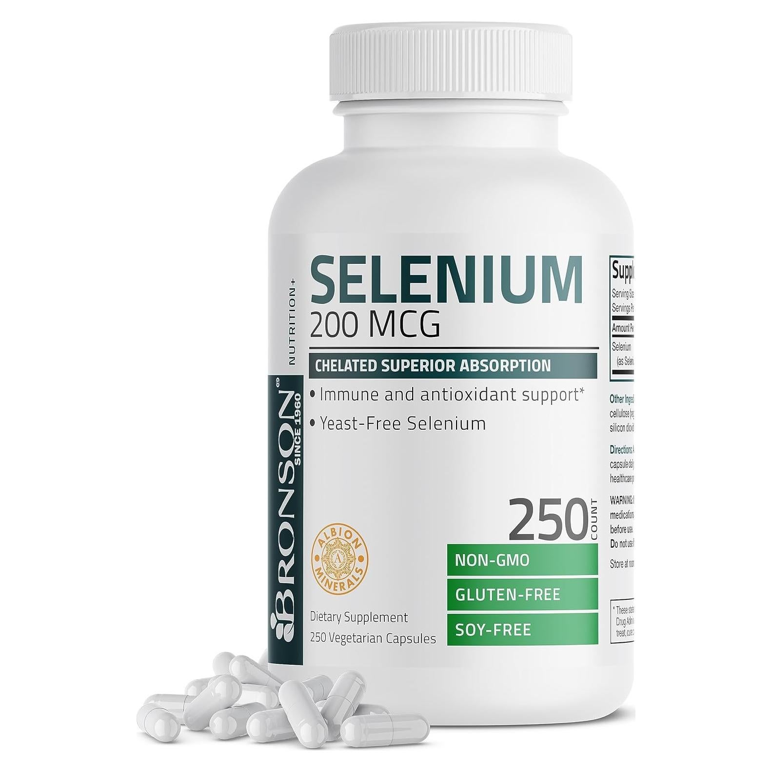 Selenio Bronson 200 mcg - 250 Cápsulas Vegetarianas Queladas