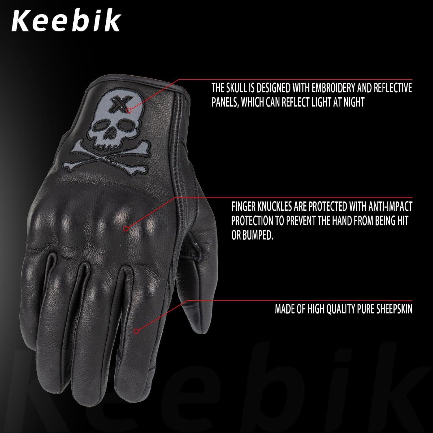 Guantes de Motocicleta Keebik KEEG de Cuero con Calavera