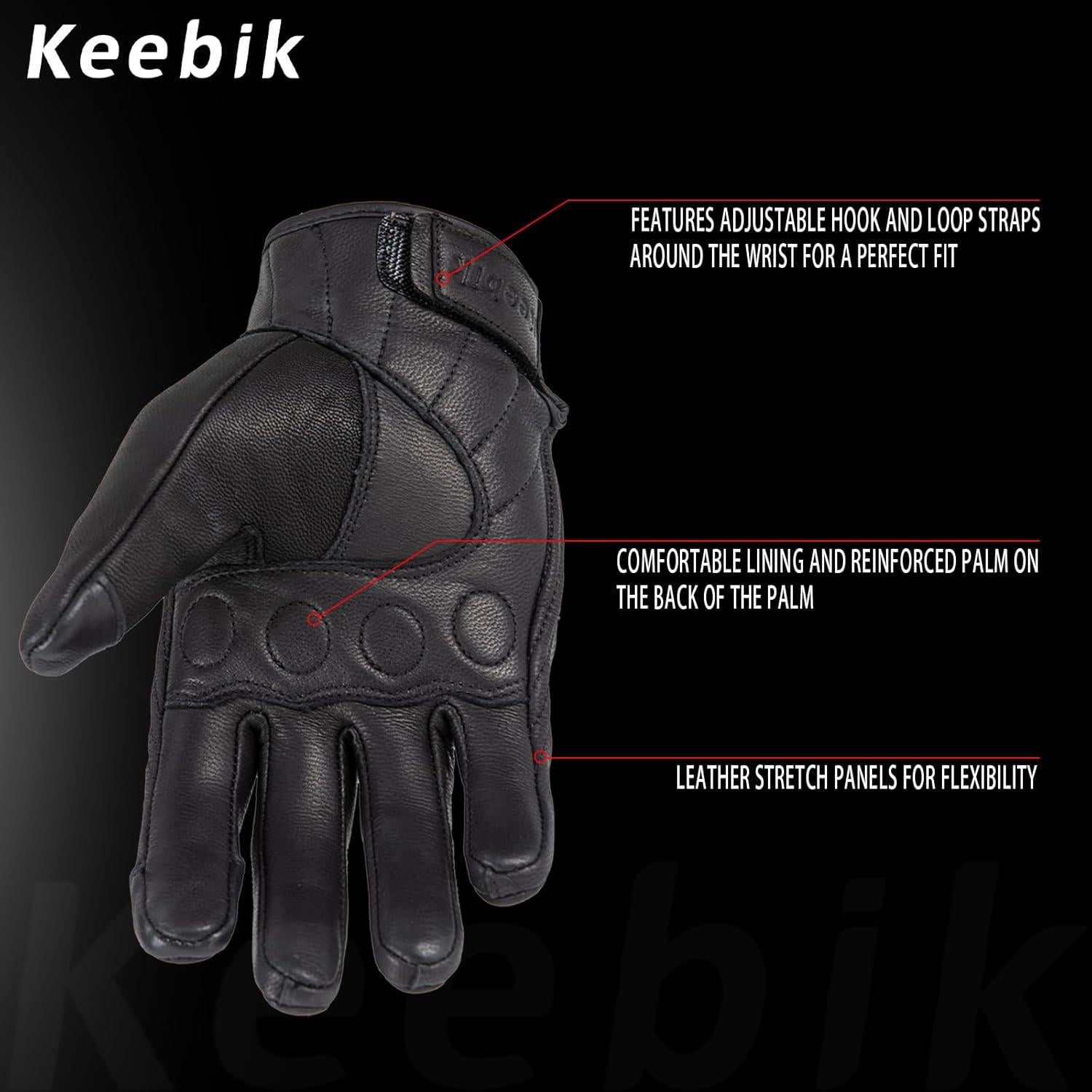 Guantes de Motocicleta Keebik KEEG de Cuero con Calavera