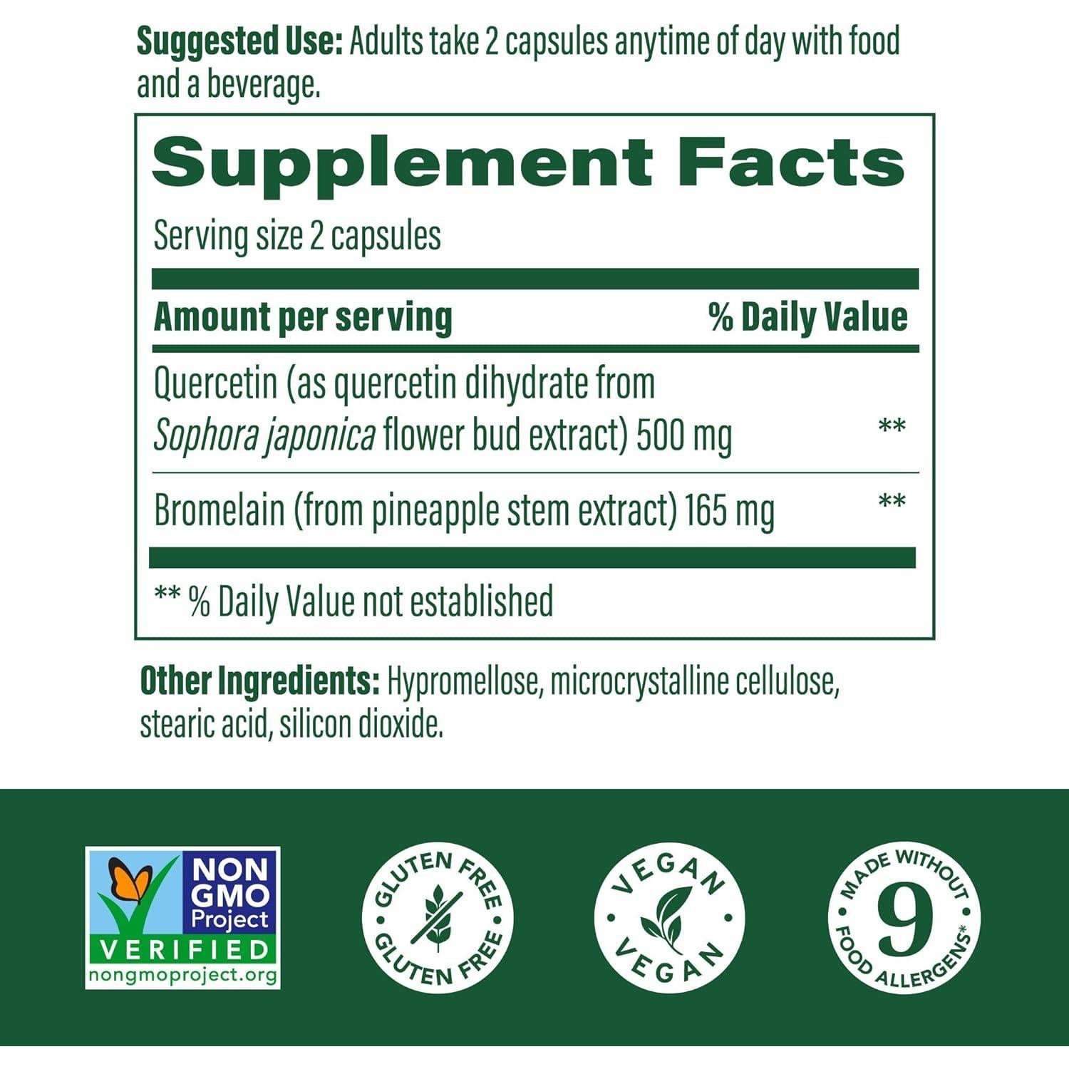 Suplemento Inmunológico MegaFood Quercetina 500mg con Bromelina - 60 Cápsulas Veganas