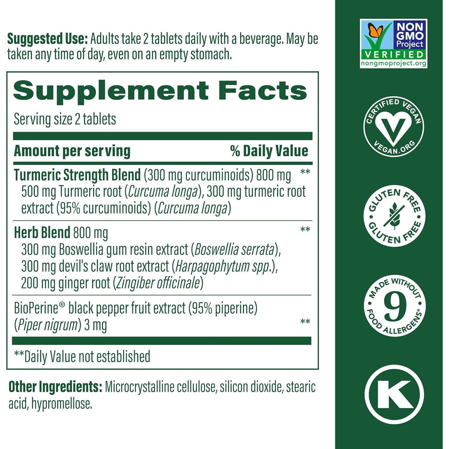 MegaFood Cúrcuma Curcumina Extra Fuerte 60 Tabletas Veganas