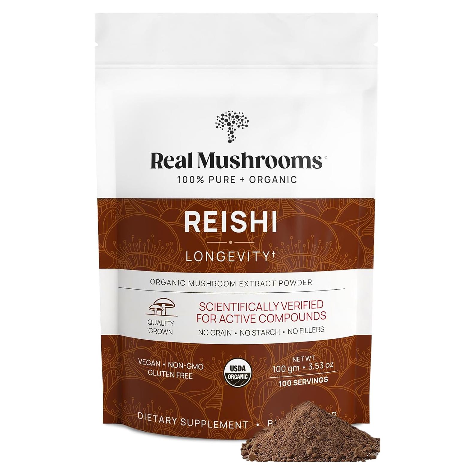 Polvo de Reishi Real Mushrooms 100g - Suplemento Orgánico Vegano