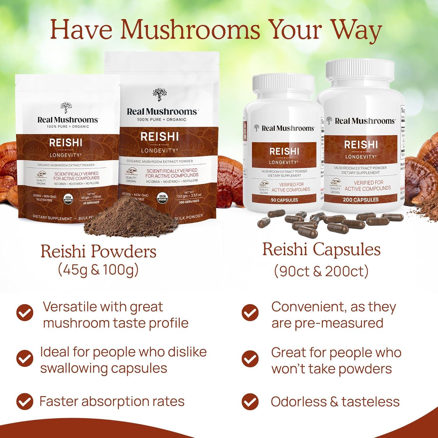 Polvo de Reishi Real Mushrooms 100g - Suplemento Orgánico Vegano