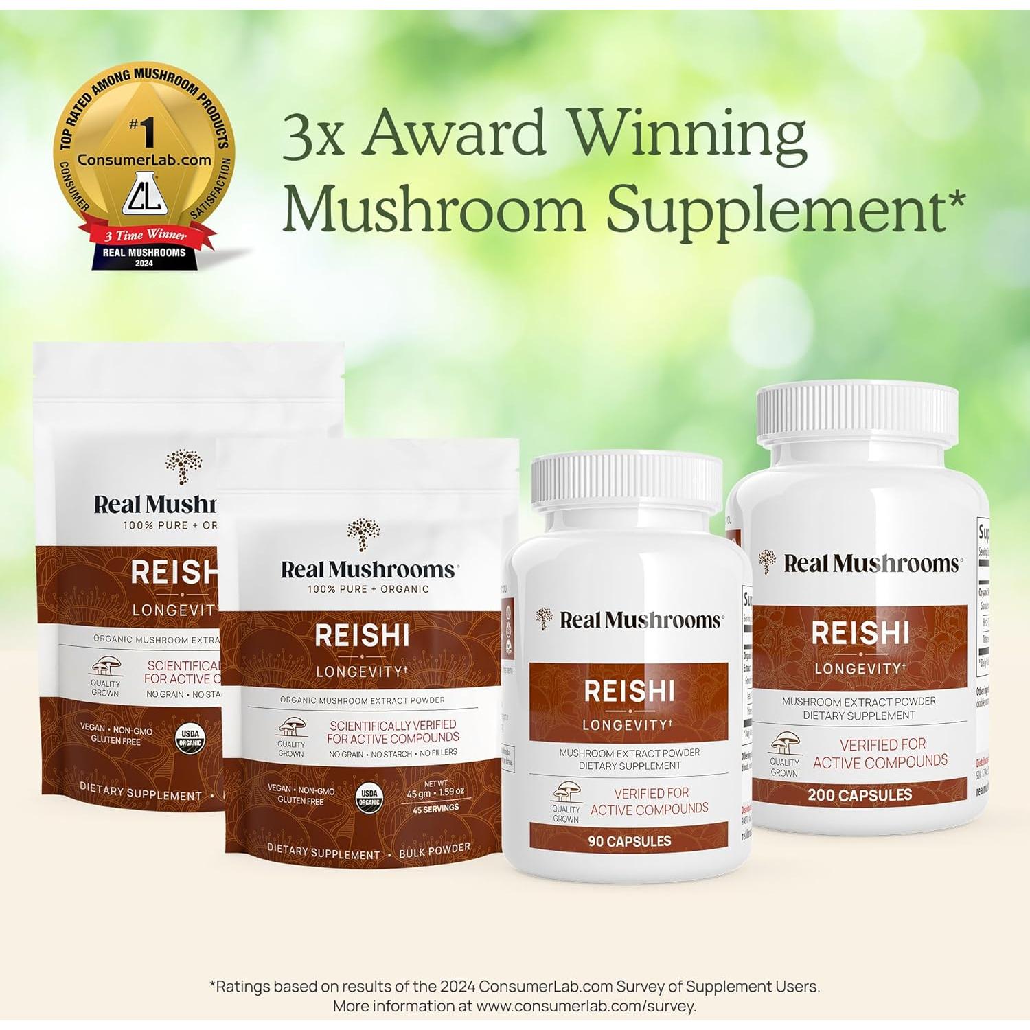 Polvo de Reishi Real Mushrooms 100g - Suplemento Orgánico Vegano