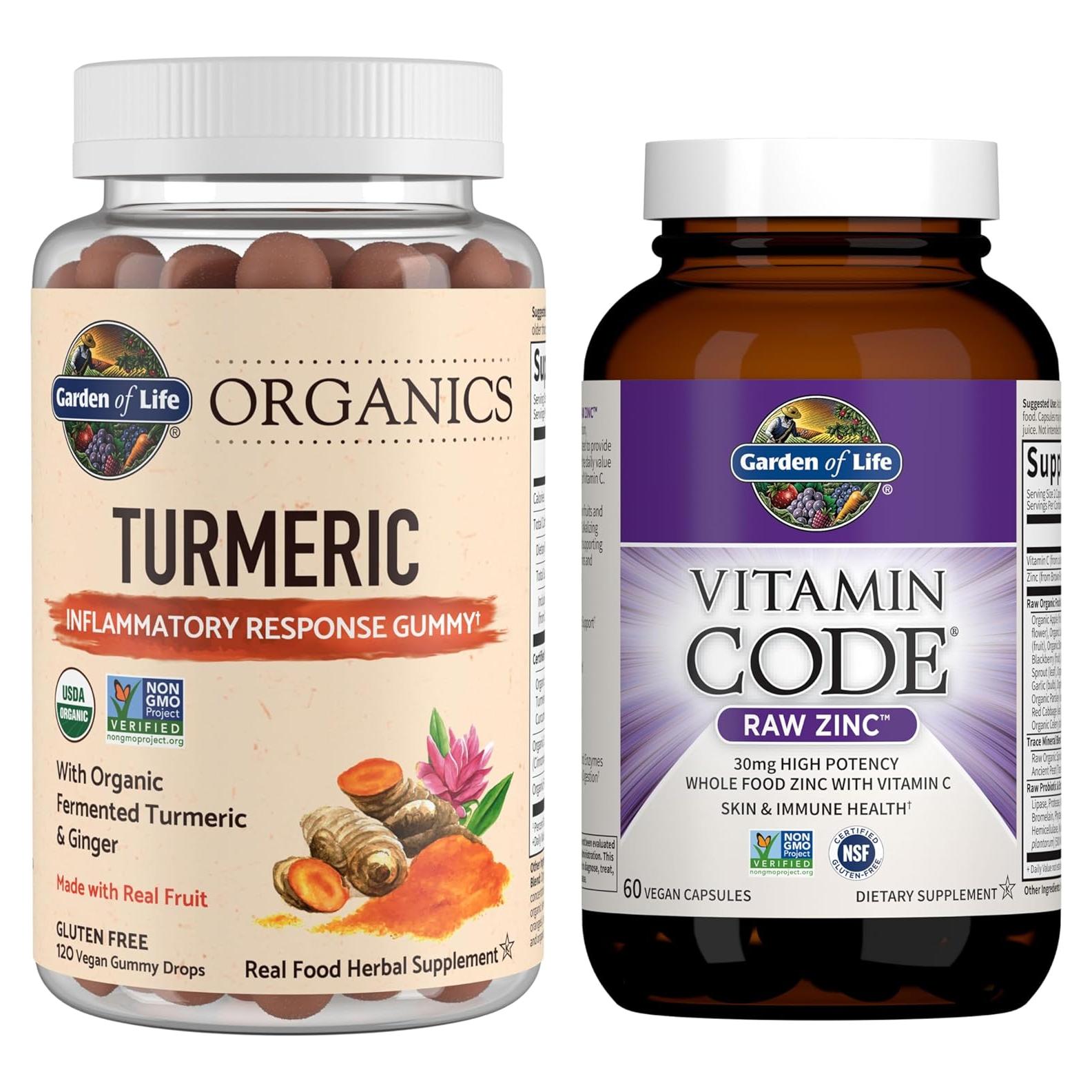 Suplemento Gummy de Cúrcuma Orgánica y Zinc Crudo - 120 Gummy + 60 Cápsulas