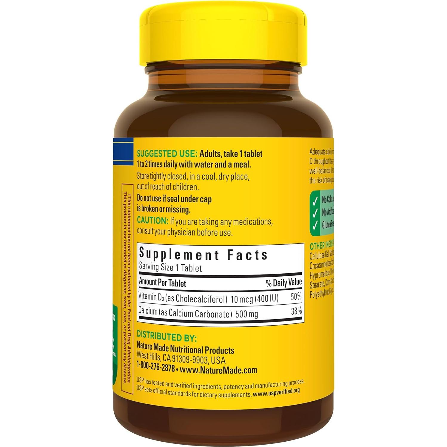 Nature Made Calcio 500 mg con Vitamina D3 - 130 Tabletas