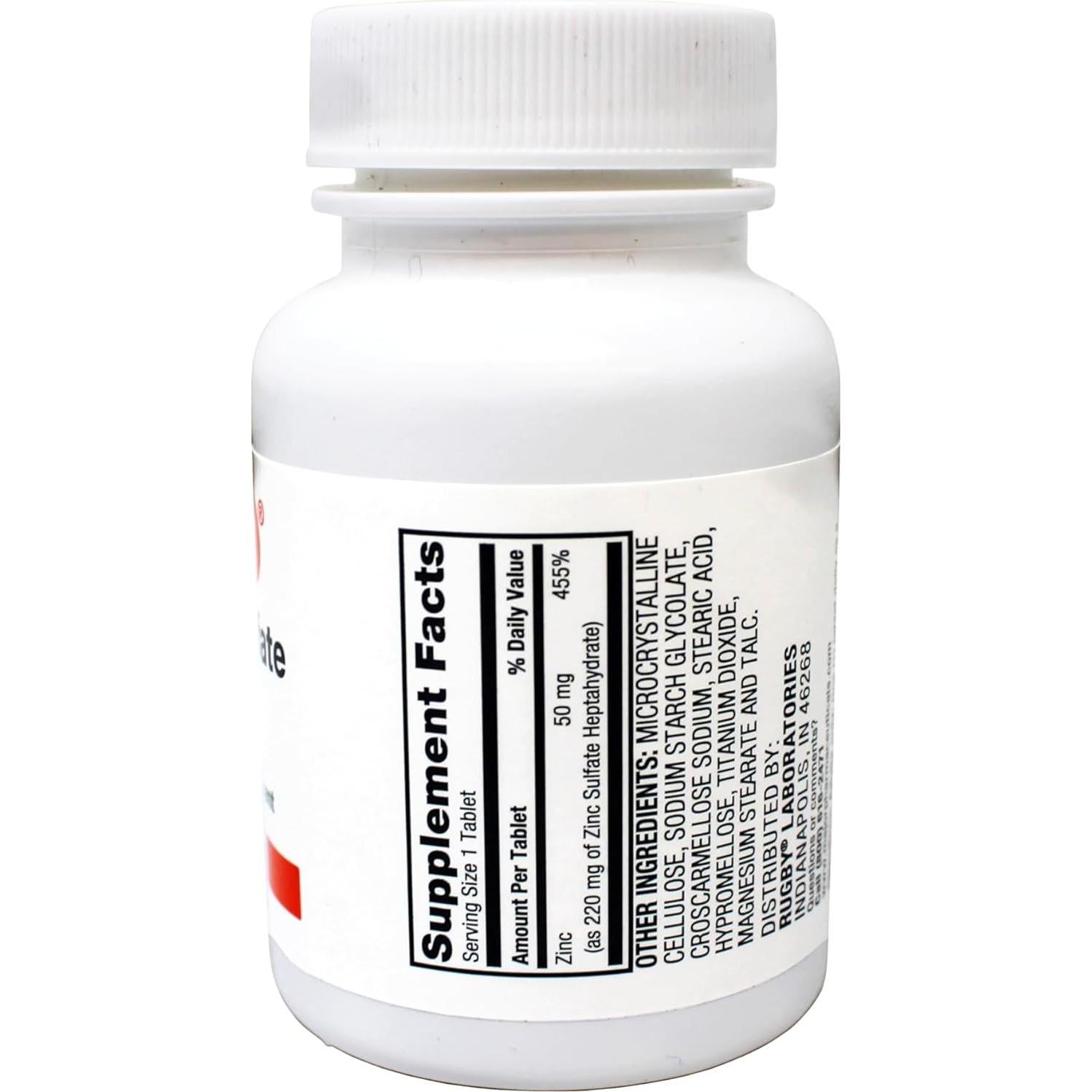 Tabletas de Sulfato de Zinc Rugby 220 mg - 100 Tabletas