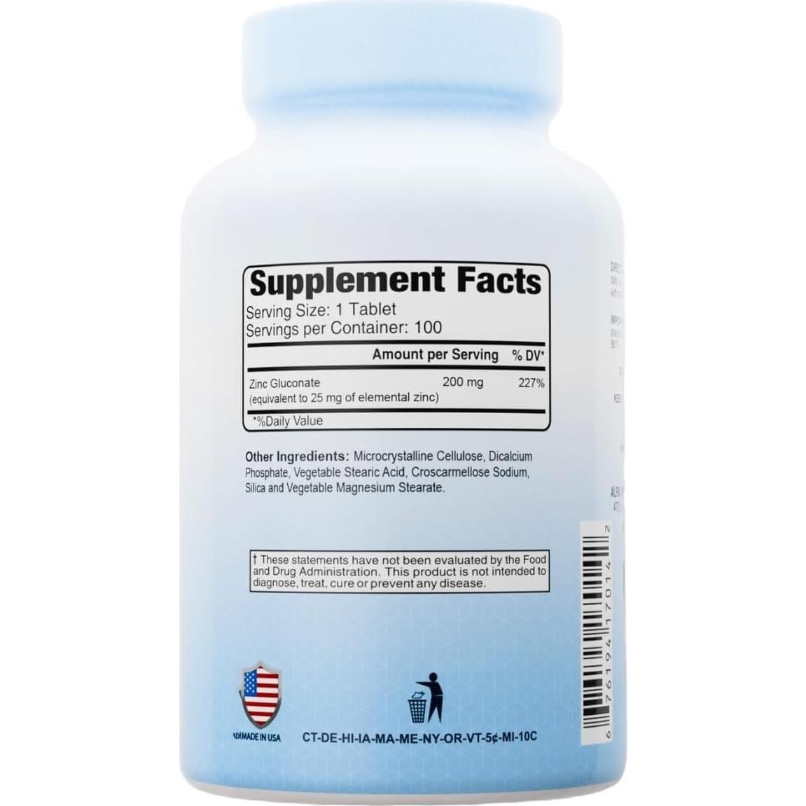 Gluconato de Zinc 200 mg Alfa Vitamins - 100 Tabletas Inmunidad