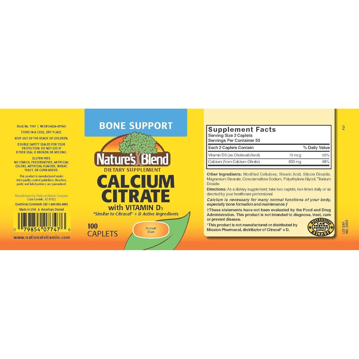 Citrato de Calcio con D3 100 Cápsulas - Natural