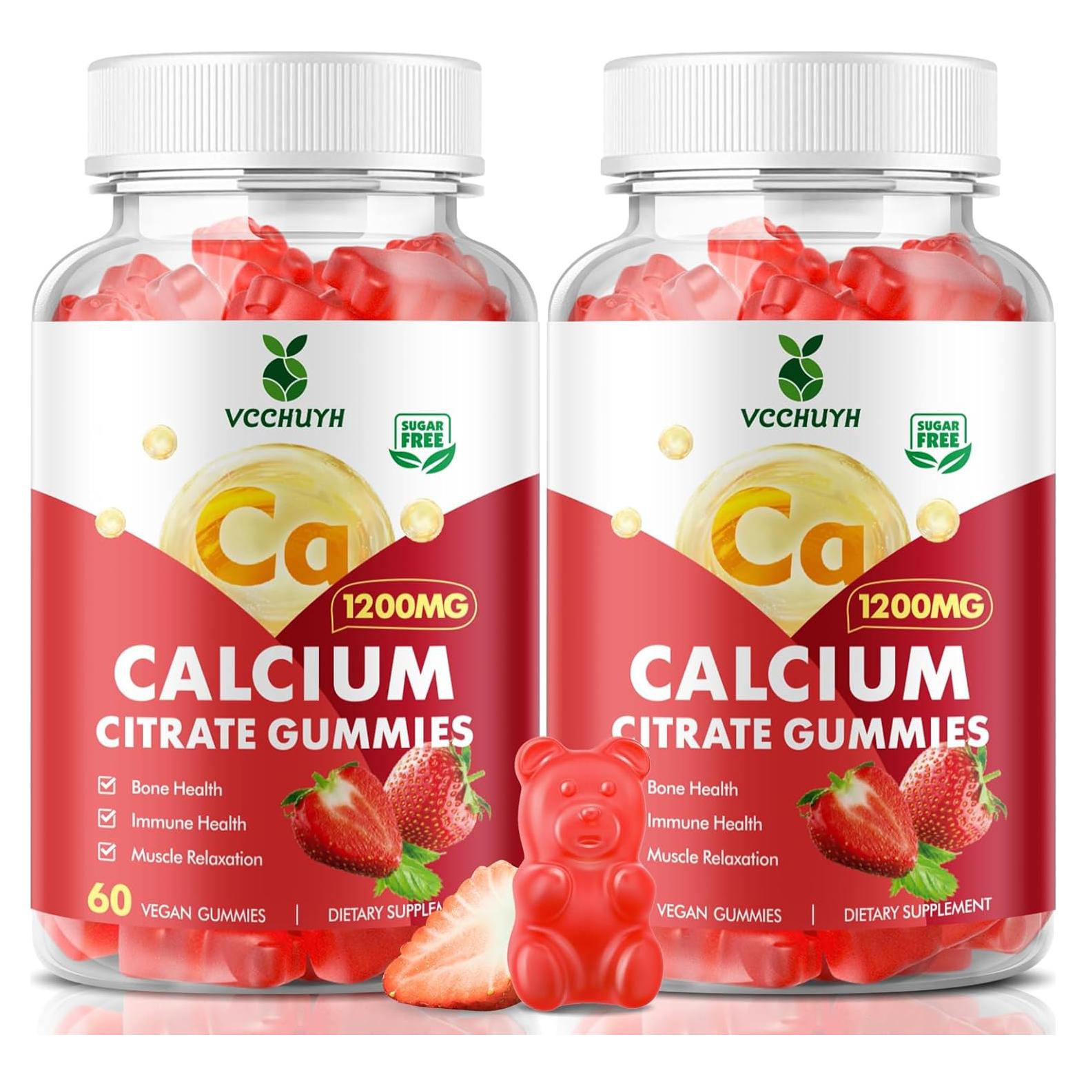 Gomitas de Calcio Citrato 1200mg VCCHUYH Sabor Fresa 120 Unidades