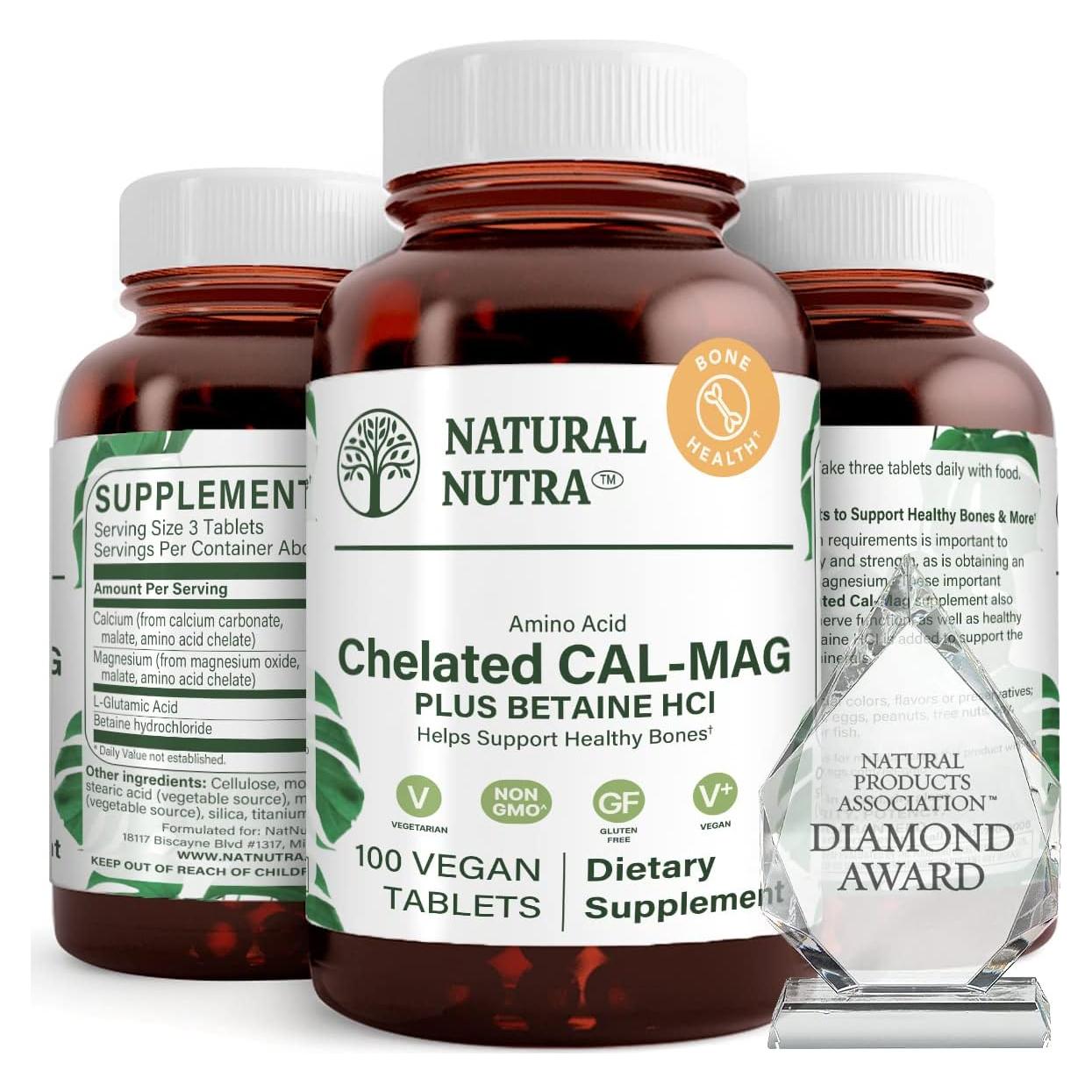 Suplemento Natural Nutra Cal Mag Quelado 1000/500 mg - 100 Tabletas Veganas
