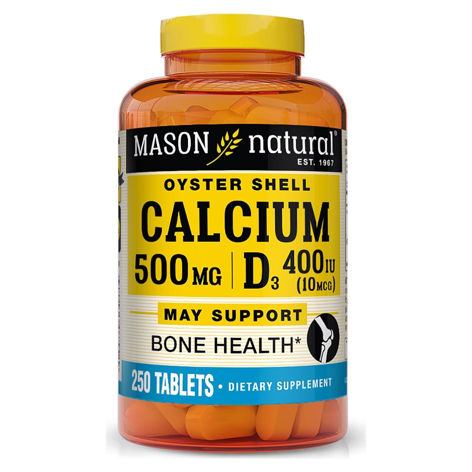 Suplemento de Calcio 500 mg Mason Natural con Vitamina D3 - 250 Tabletas