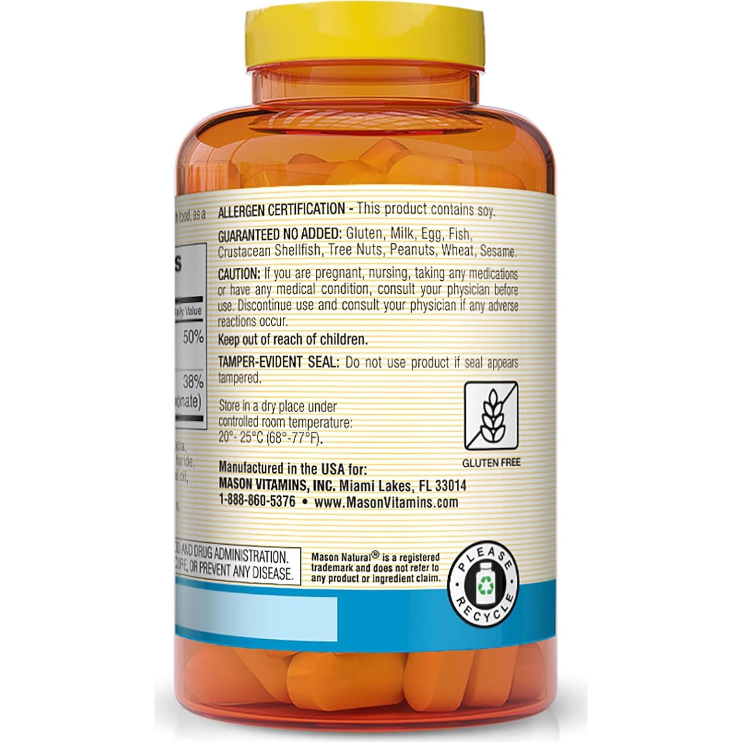 Suplemento de Calcio 500 mg Mason Natural con Vitamina D3 - 250 Tabletas