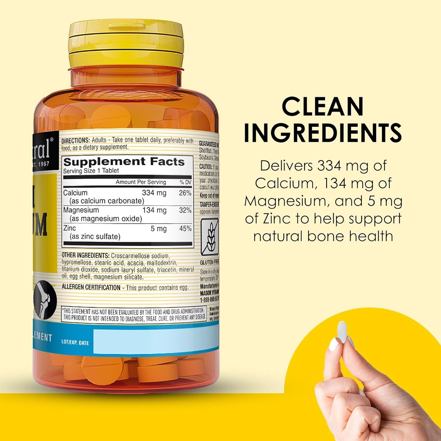 Suplemento Calcio Magnesio Zinc Mason Natural 300 Tabletas