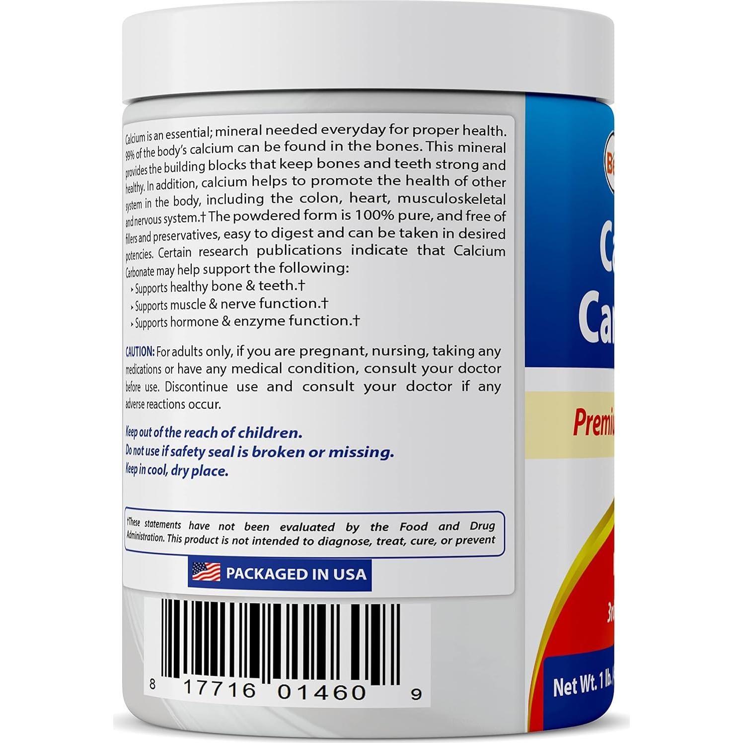 Polvo de Carbonato de Calcio Grado Alimenticio Mejor Naturales 454 g