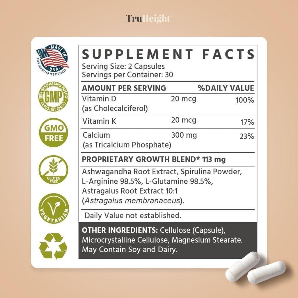 Cápsulas de Crecimiento TruHeight 60 Unidades - Suplemento Natural para Niños y Adolescentes