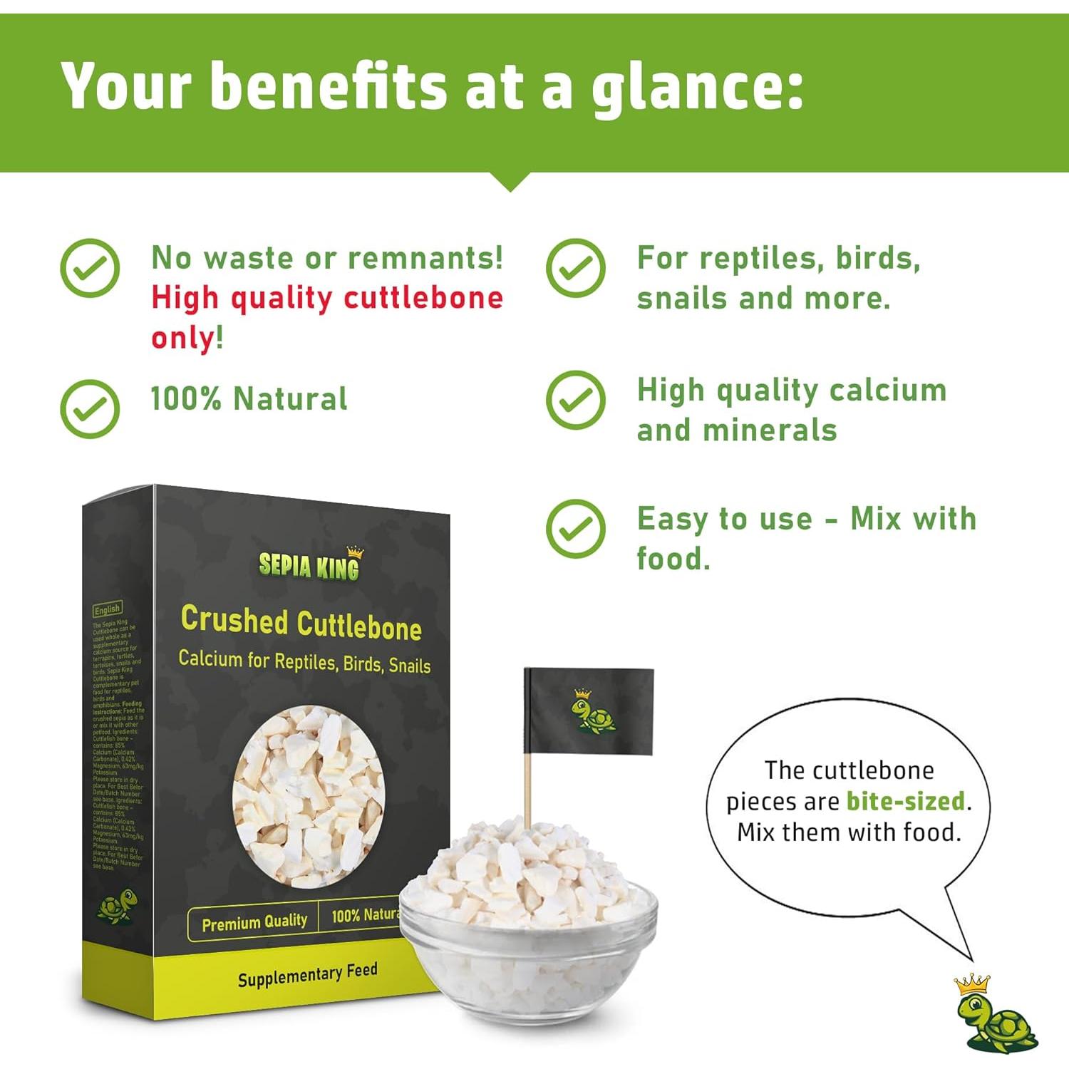 Hueso de Sepia 100% Natural Sepia King 99.22 g - Suplemento de Calcio para Aves, Tortugas y Reptiles
