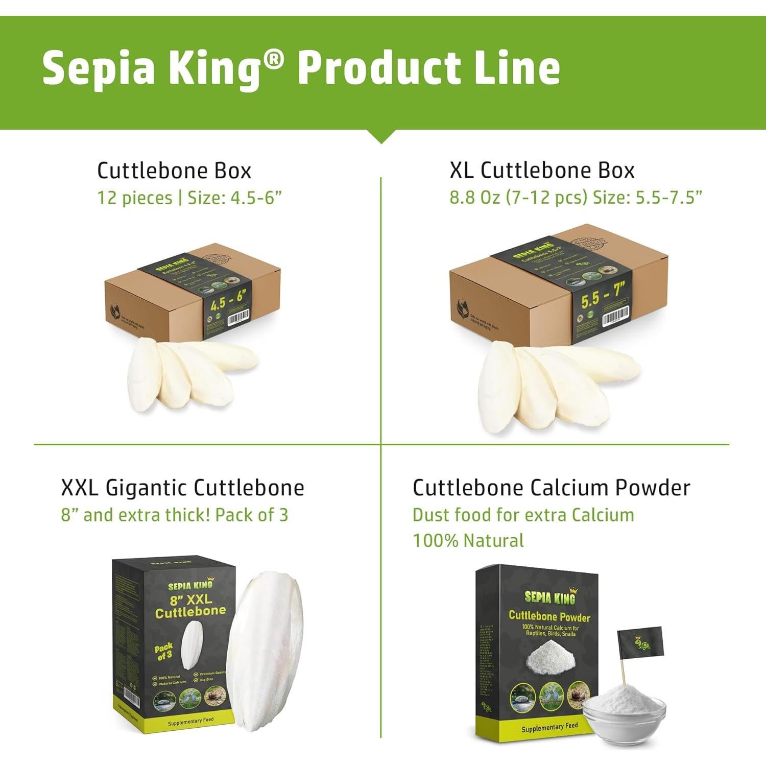 Hueso de Sepia 100% Natural Sepia King 99.22 g - Suplemento de Calcio para Aves, Tortugas y Reptiles