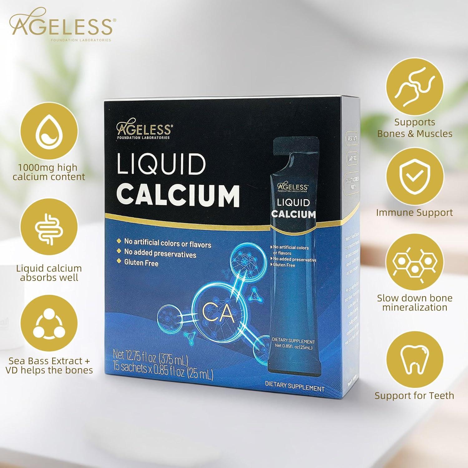 Calcio Líquido Ageless con Vitamina D8 y Extracto de Róbalo - 25 ml