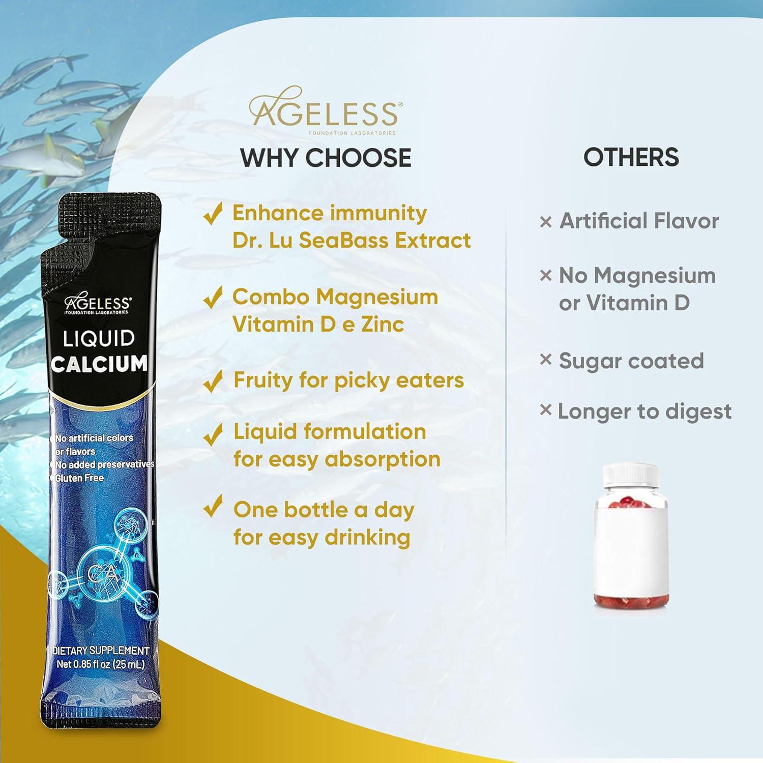 Calcio Líquido Ageless con Vitamina D8 y Extracto de Róbalo - 25 ml