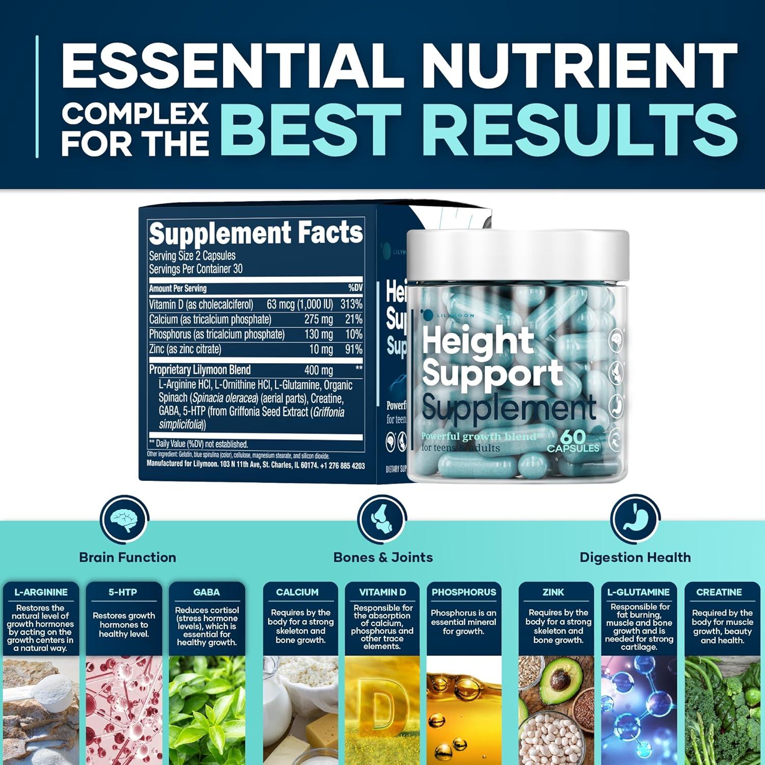 Suplemento de Crecimiento Altura y Huesos Lilymoon 60 Cápsulas