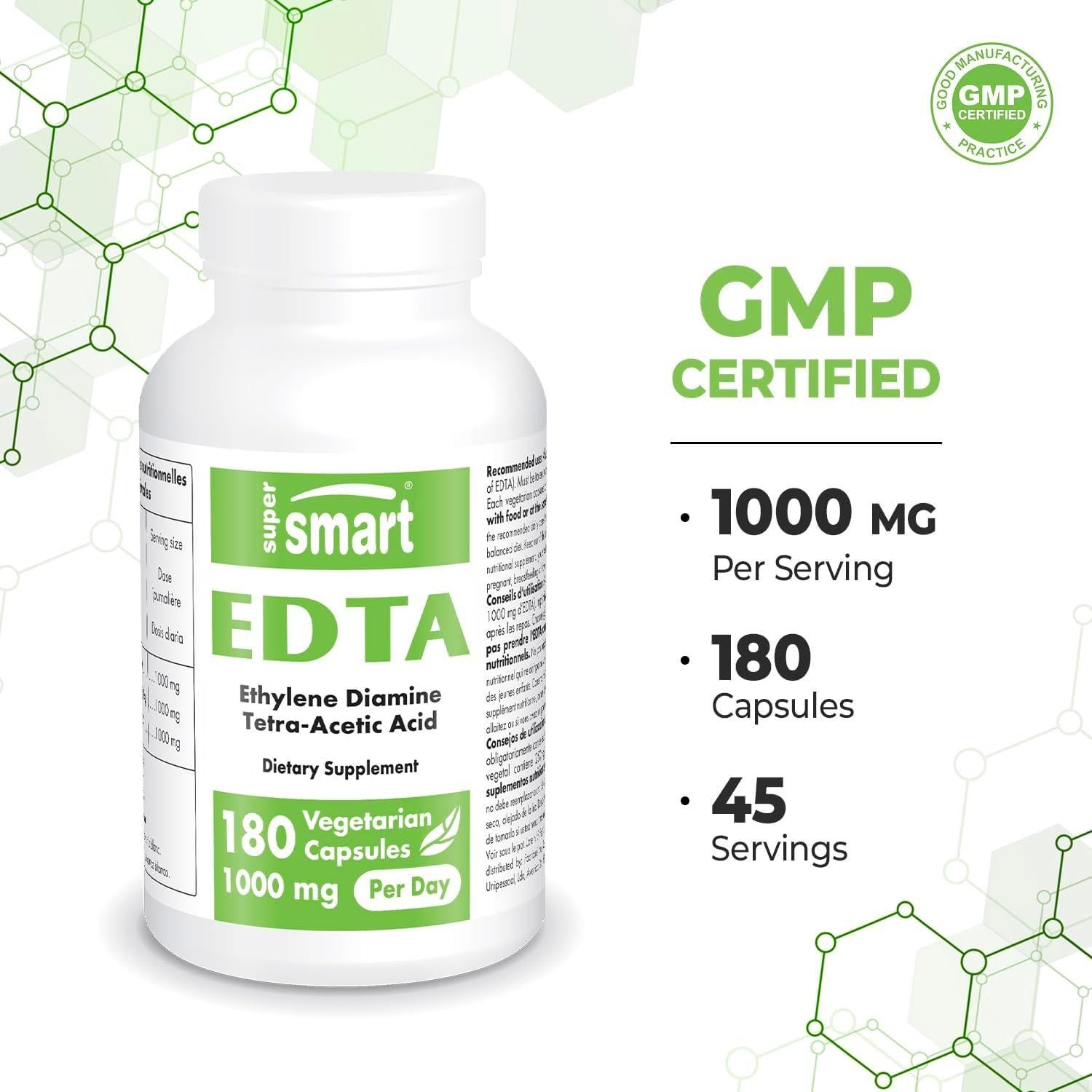 Suplemento EDTA 1000mg Supersmart - 180 Cápsulas Vegetarianas