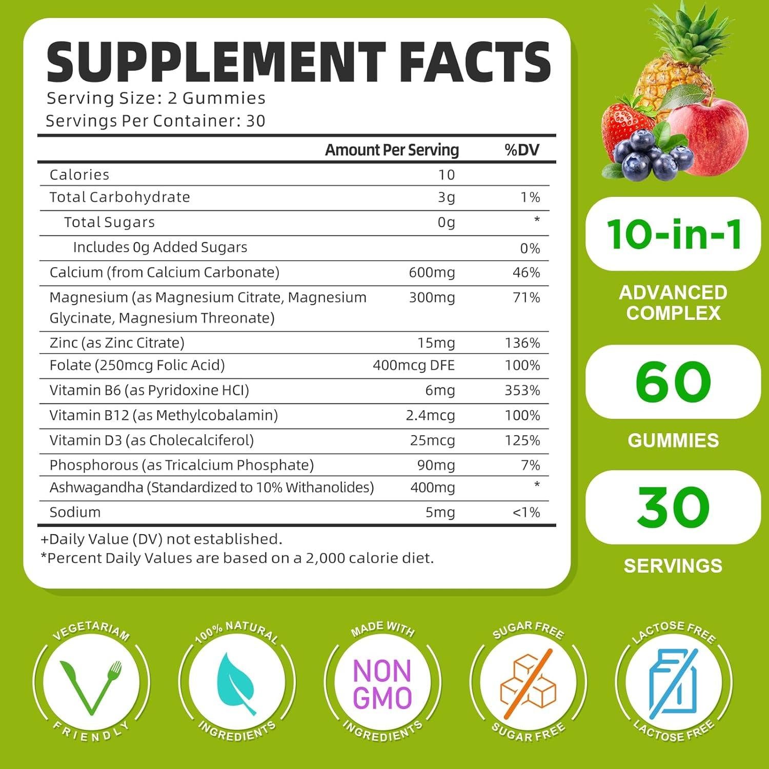 Gominolas de Calcio Magnesio Zinc GrnLife 60 Unidades Sin Azúcar